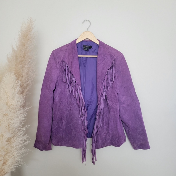 Purple fringe suede leather jacket L - Picture 8 of 11